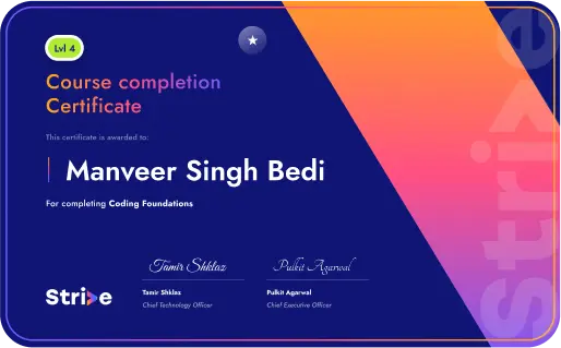 Strive course completion certificate for Coding Foundations